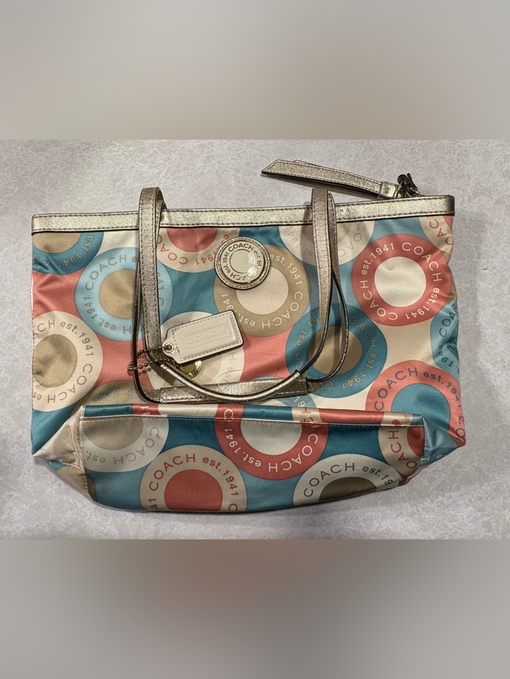 Coach Multicolor Circle Logo Tote with Metallic Trim